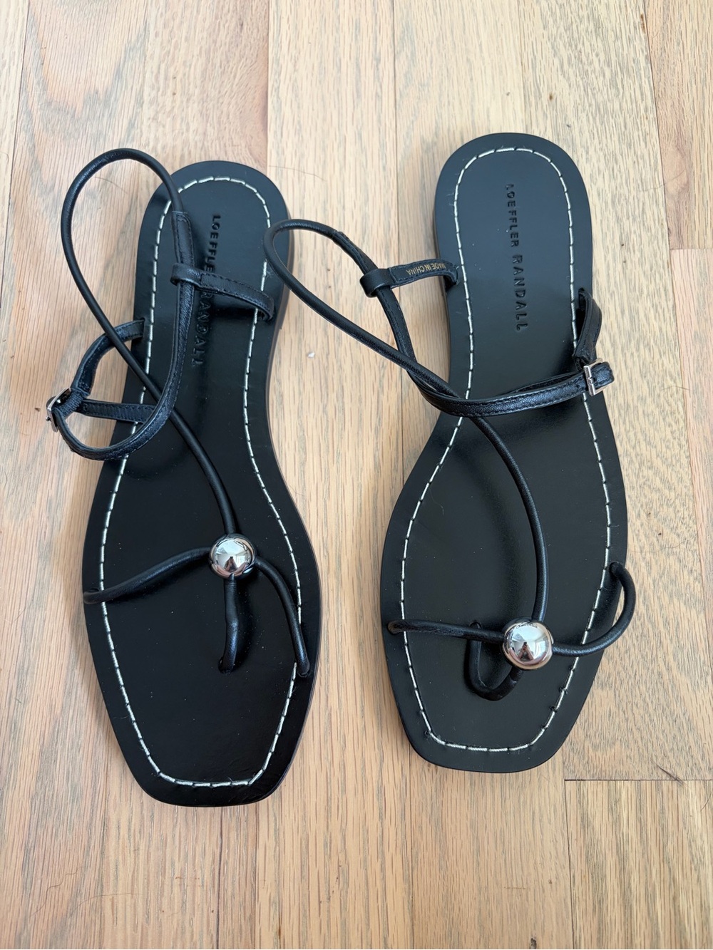 Loeffler Randell Black Strappy Toe-Ring Sandals